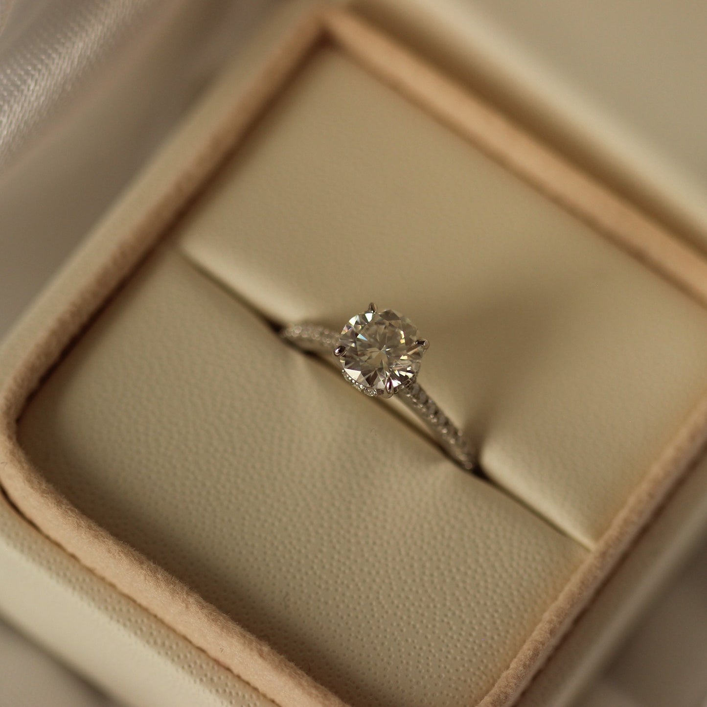 1 carat round moissanite pave set engagement ring