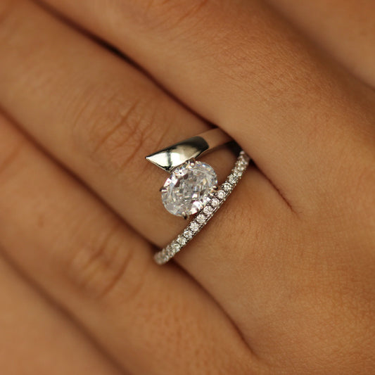 1 carat oval wrap silver engagement ring