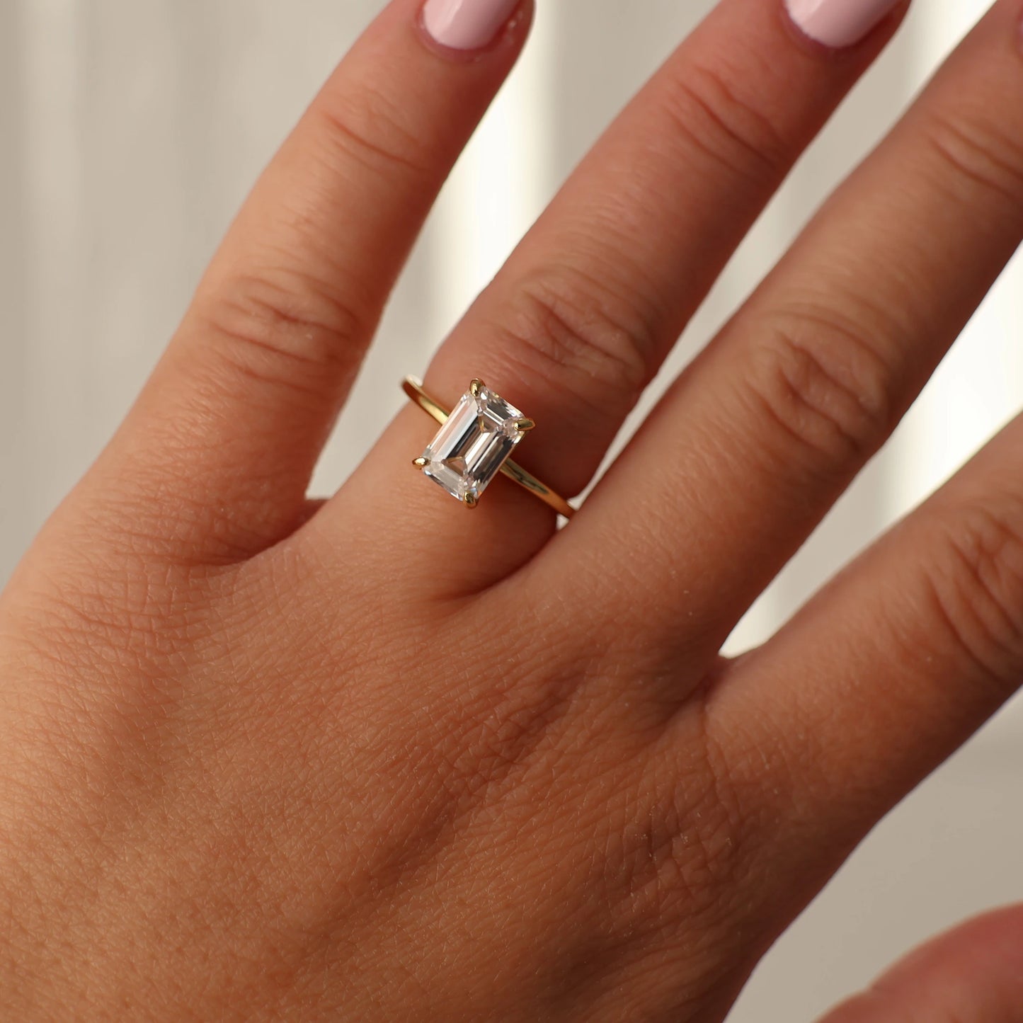 14K gold plated 2 carat emerald cut cubic zirconia solitaire ring