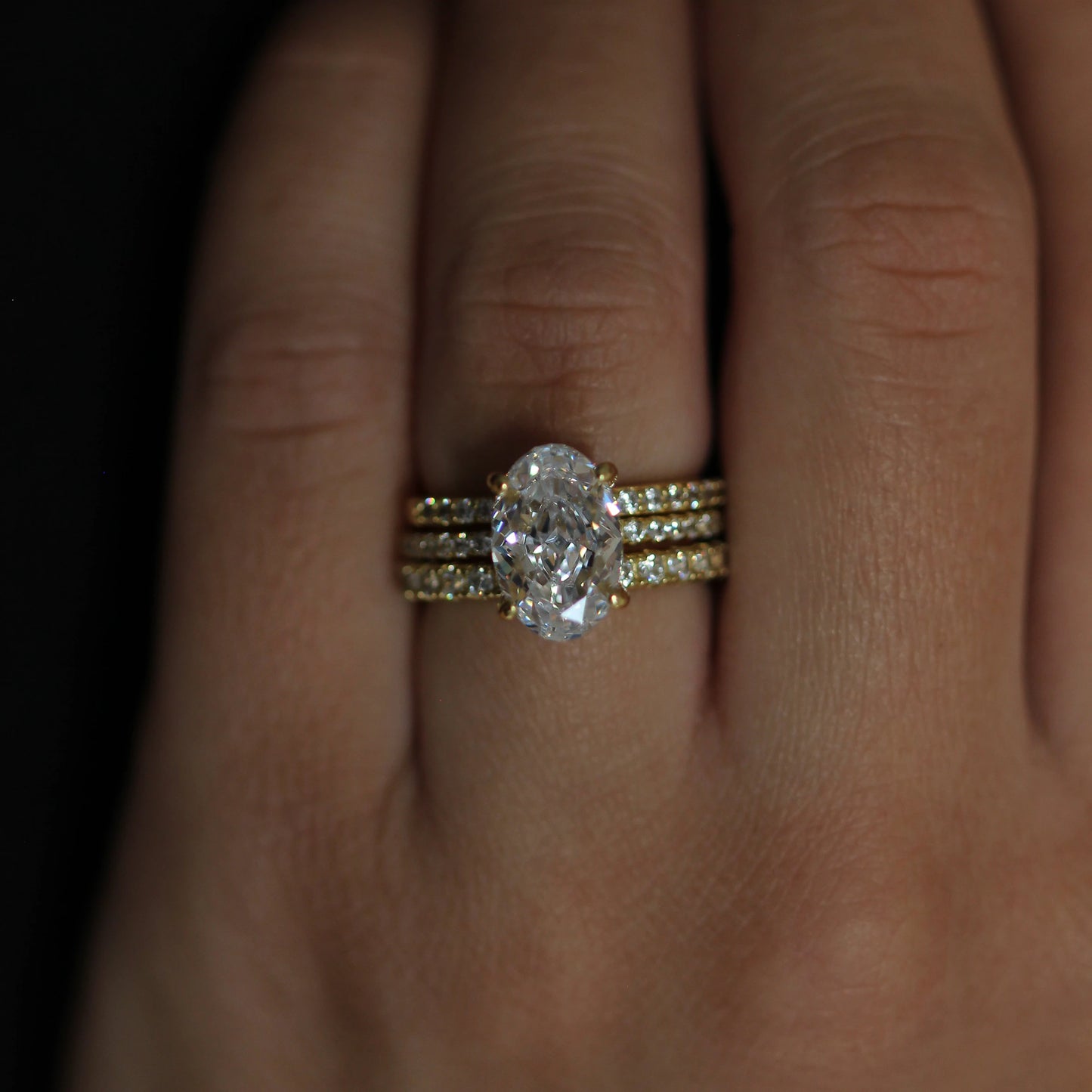 14K gold plated engagement ring with oval crushed ice
