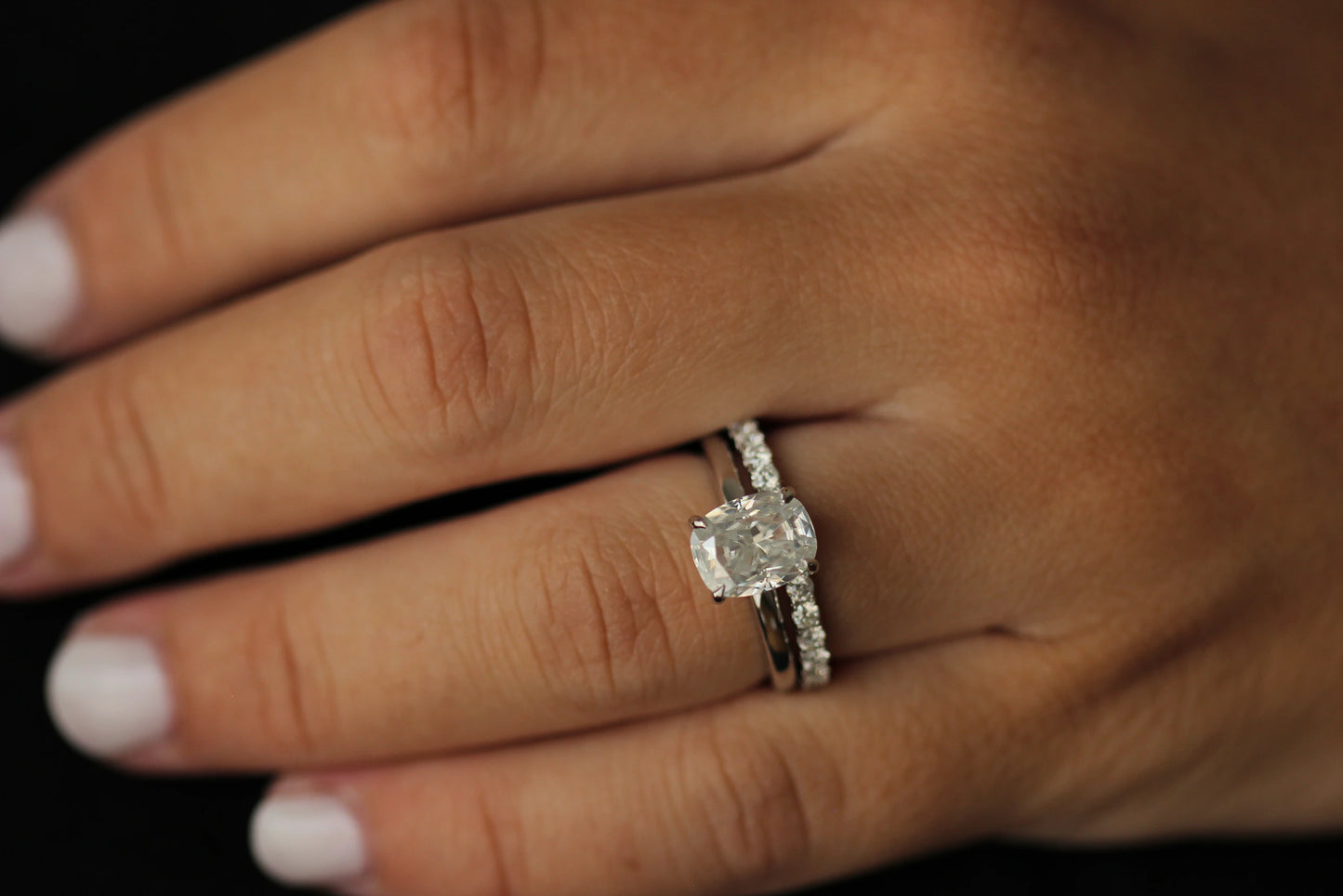 3 carat elongated cushion moissanite wedding ring