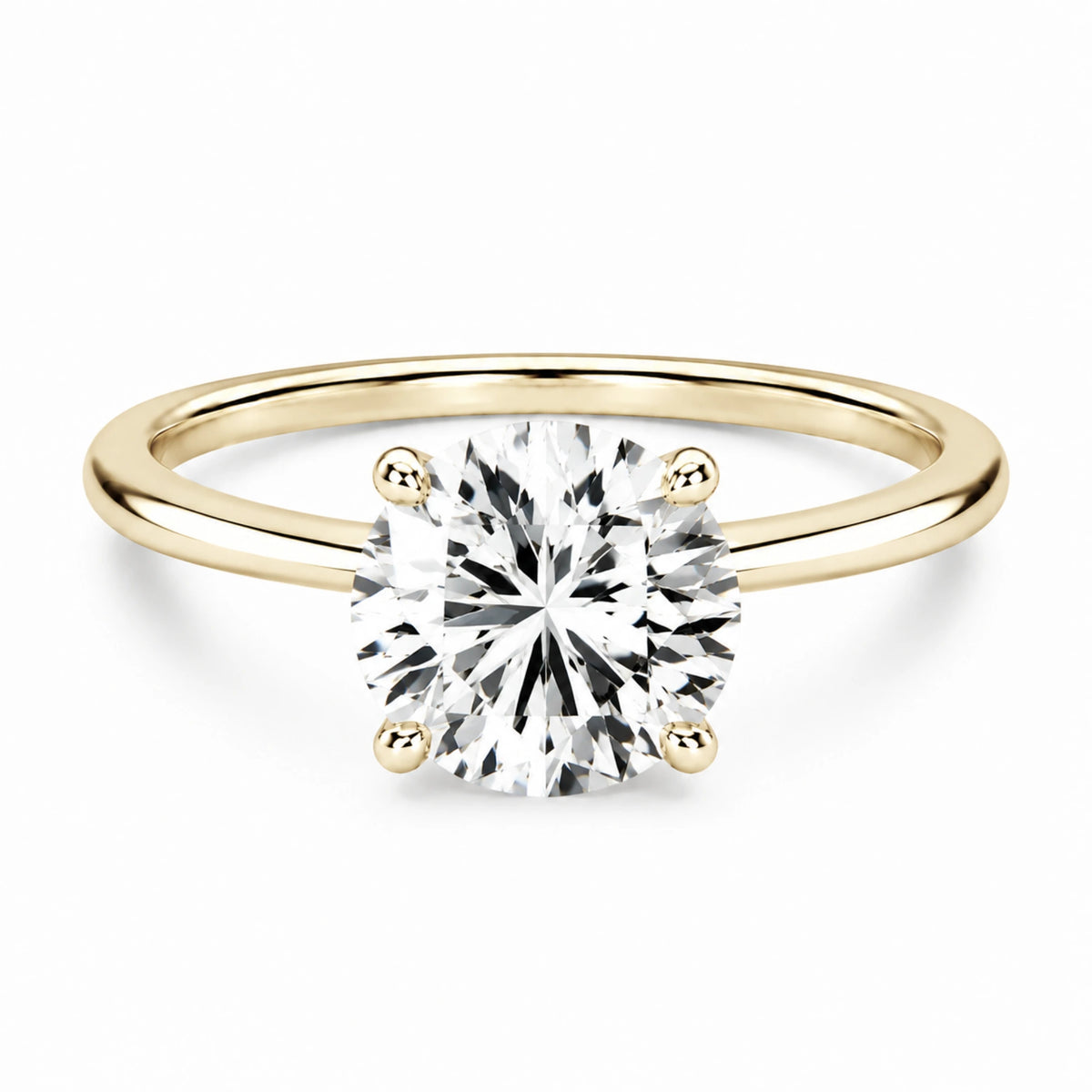 3 carat round cut gold ring on white background
