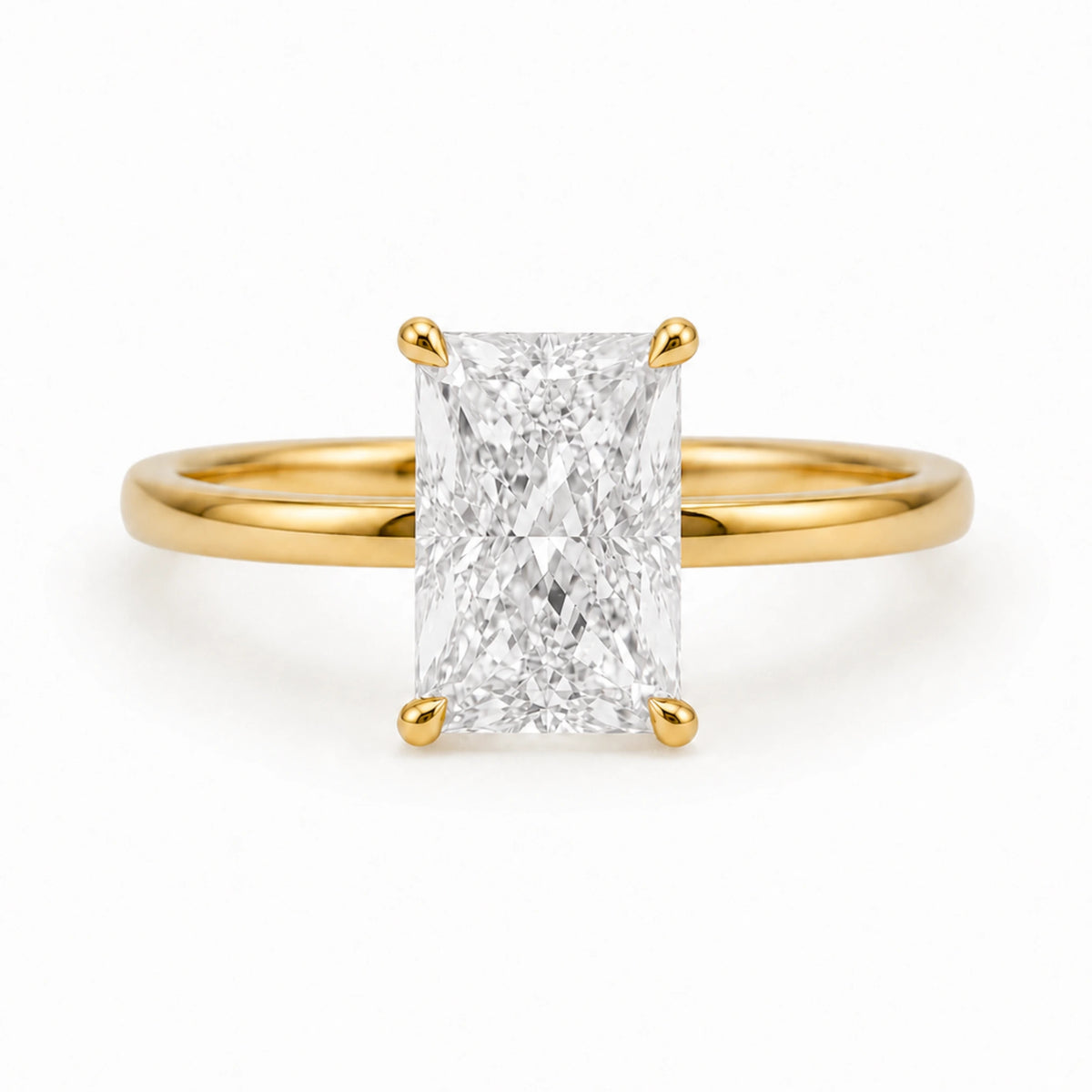 3 carat radiant cut ring with 18K gold plated band