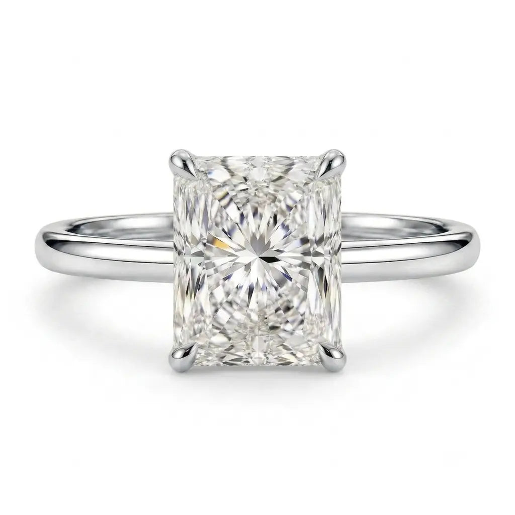 3 ct radiant cut hidden halo moissanite ring in 925 silver