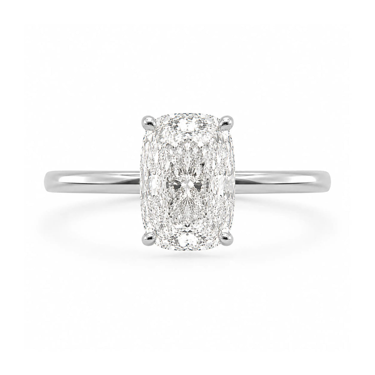 3.5 carat elongated cushion cut CZ engagement ring silver with hidden halo
