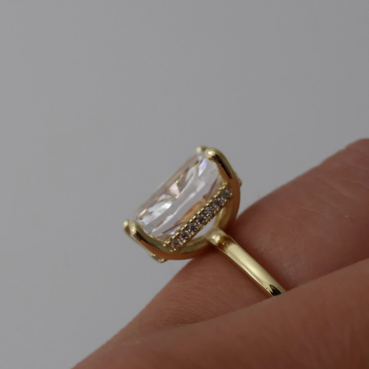 3.5 ct elongated cushion side halo gold vermeil ring