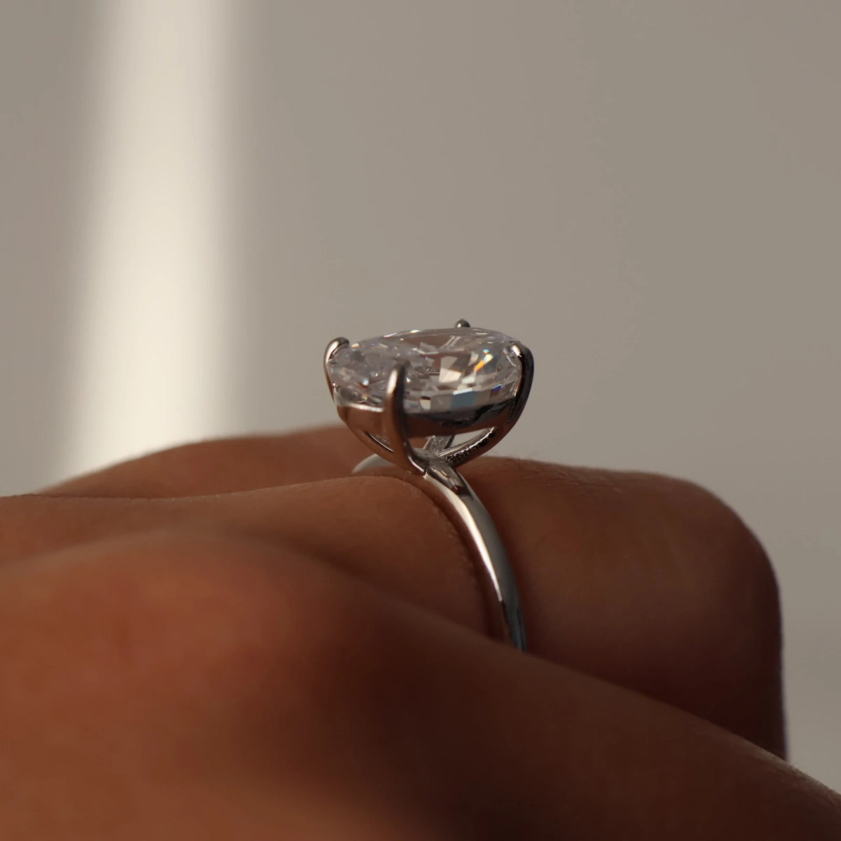 side view of 3.5ct oval CZ silver ring