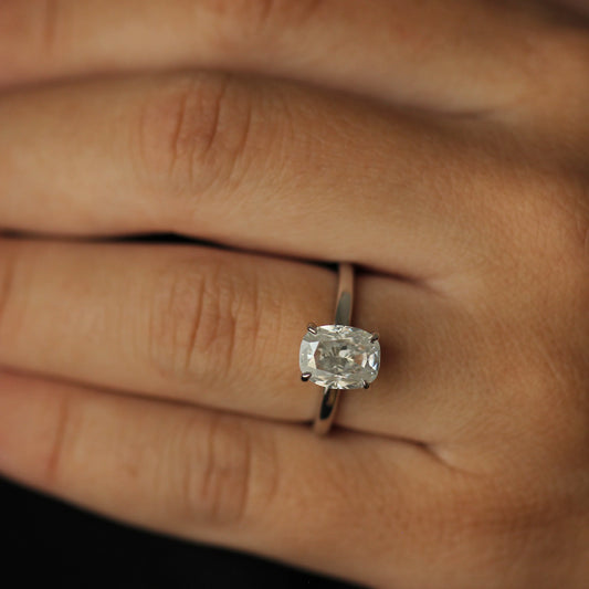 3 ct elongated cushion moissanite solitaire ring silver