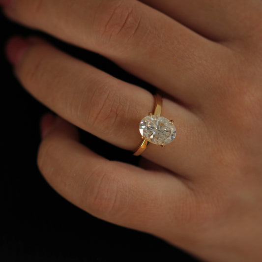 elongated oval moissanite ring 4ct 14k gold filled