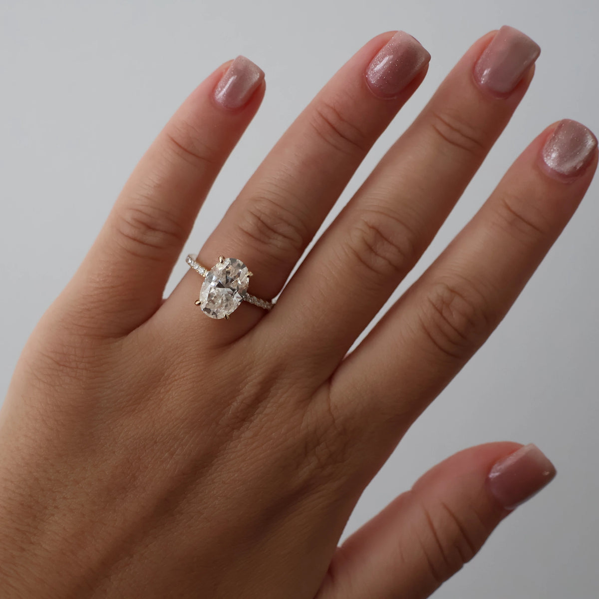 4 carat oval pave moissanite engagement ring in 14k gold filled
