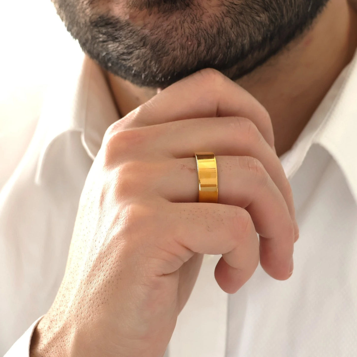Men's 8mm polished gold flat wedding ring