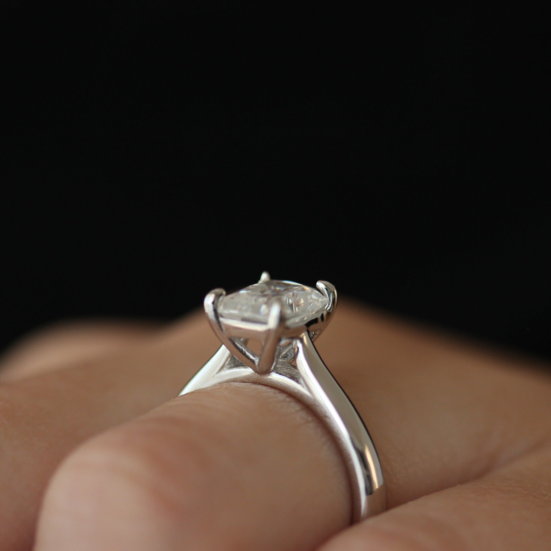 Front profile view of 2ct radiant moissanite ring