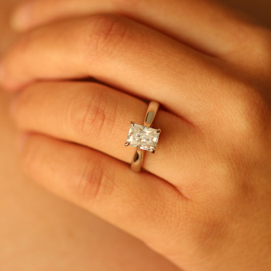 2ct radiant moissanite ring on hand