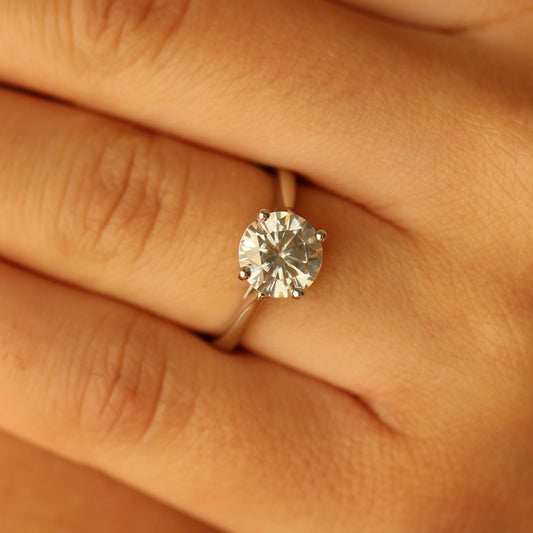2ct round moissanite ring on hand