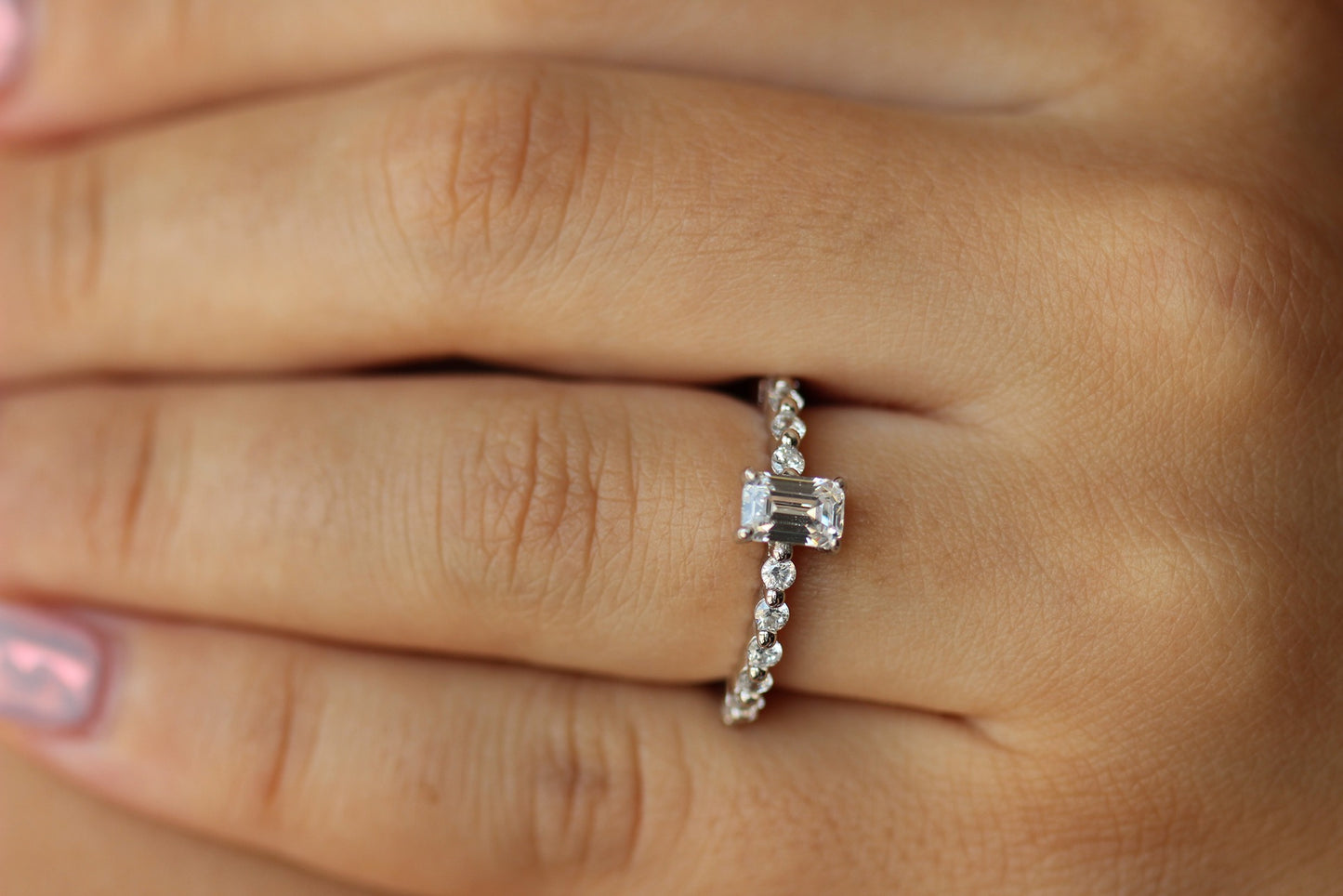 emerald silver ring with size cz stones