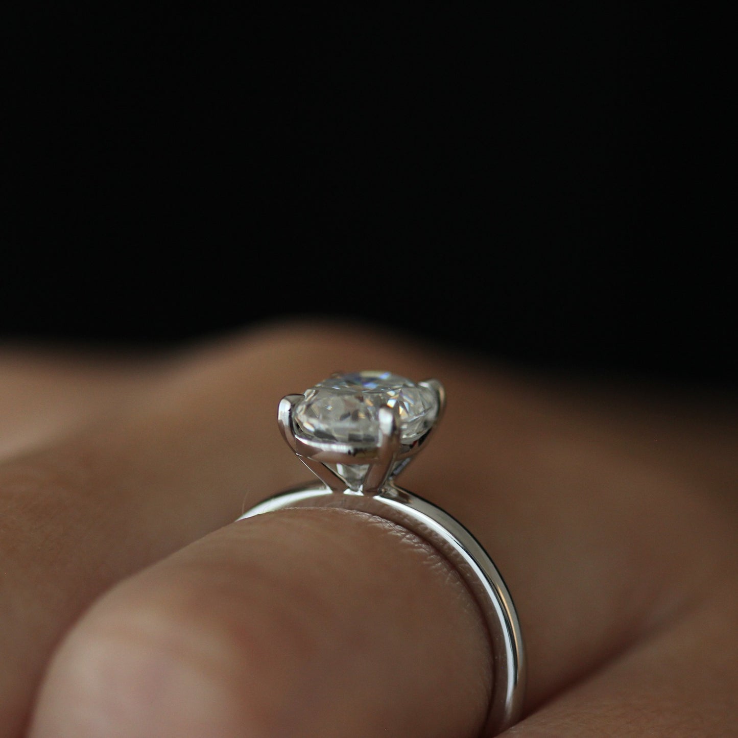 Front view of 2ct oval moissanite ring