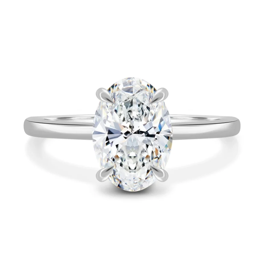 2ct oval moissanite ring on white background