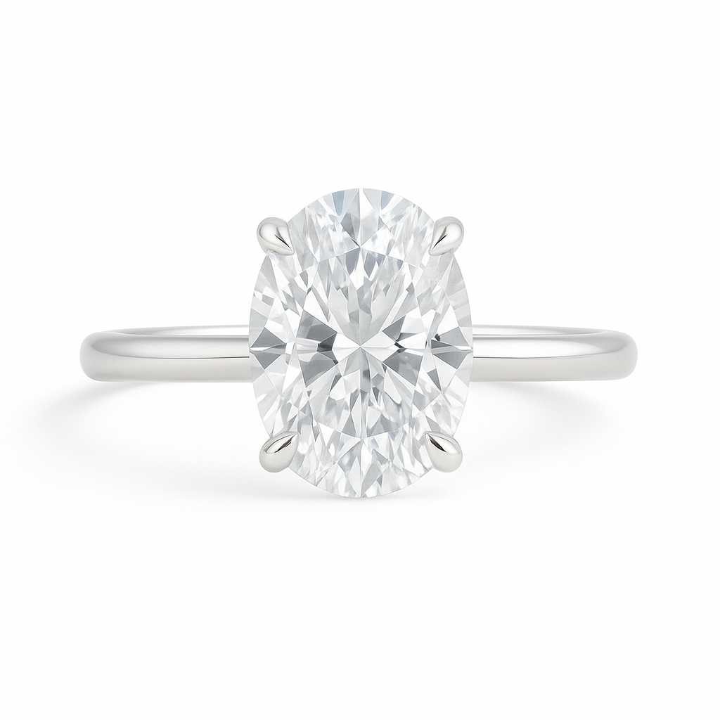 3ct oval moissanite ring on white background
