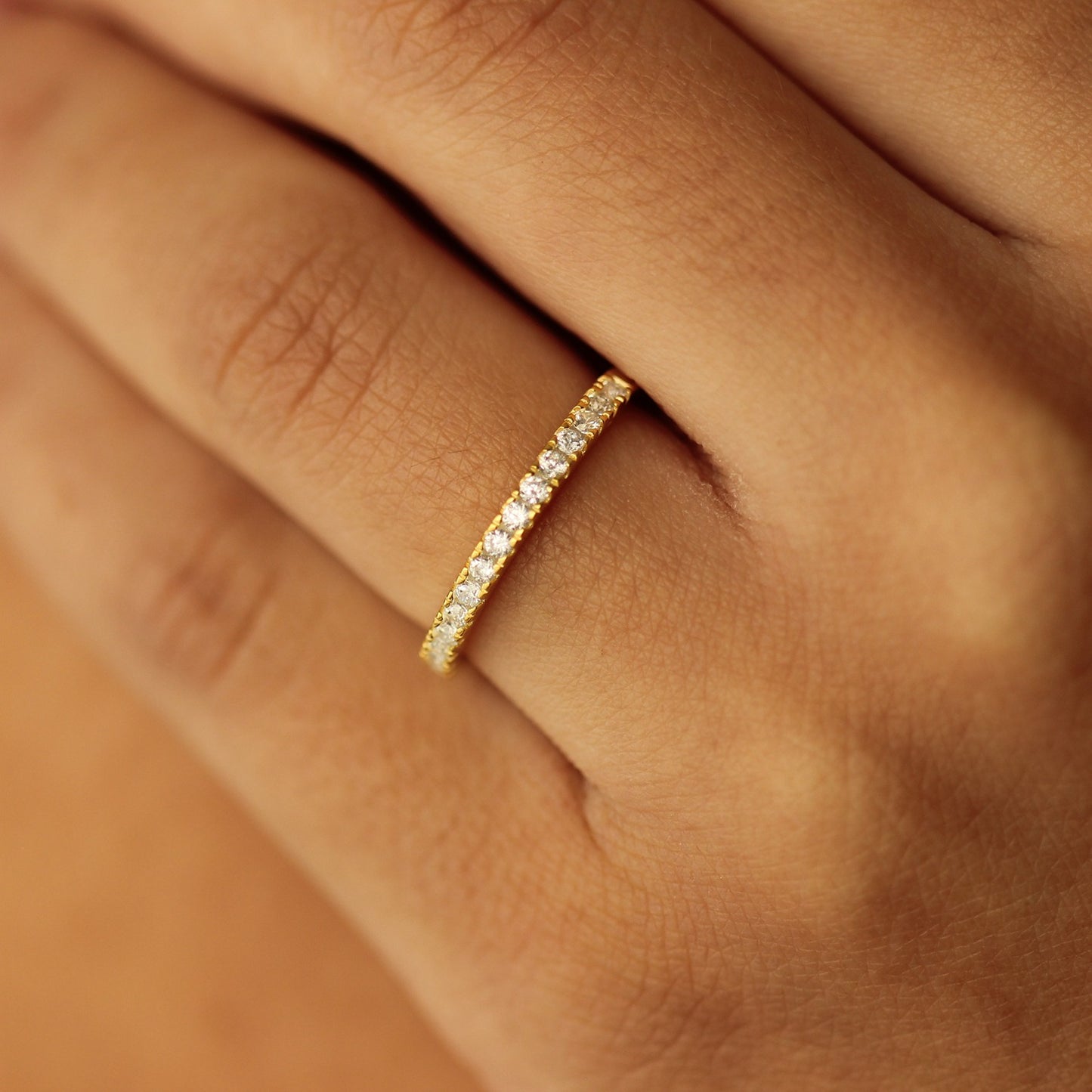 Half Eternity Pave Gold Wedding Ring 1.8mm