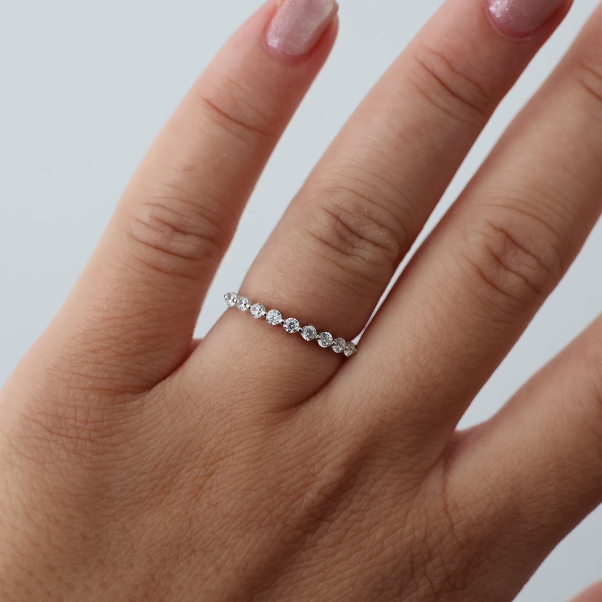 Silver Round Floating Wedding Band