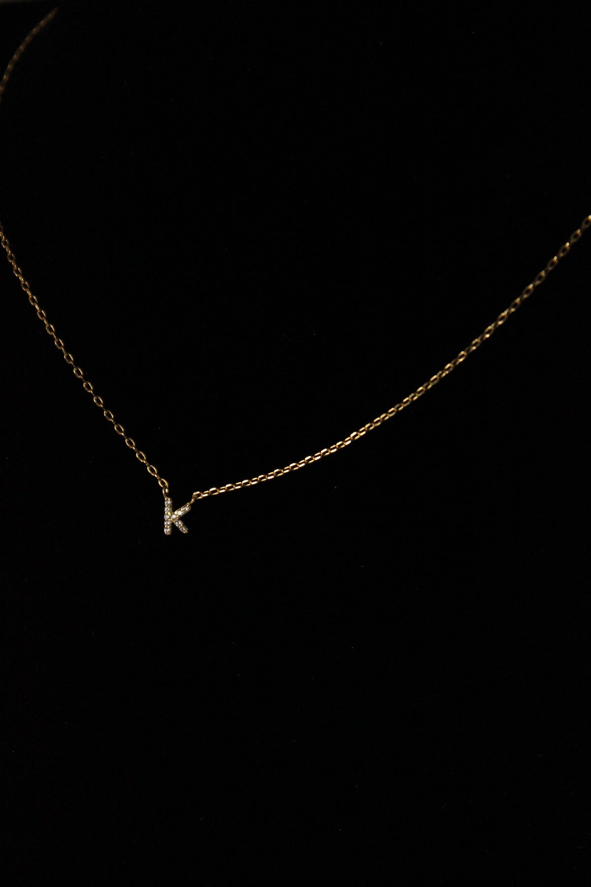 letter k initial necklace in gold