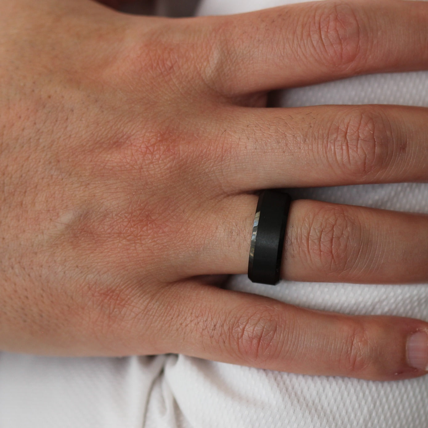 Mens Beveled Edge Black Ring