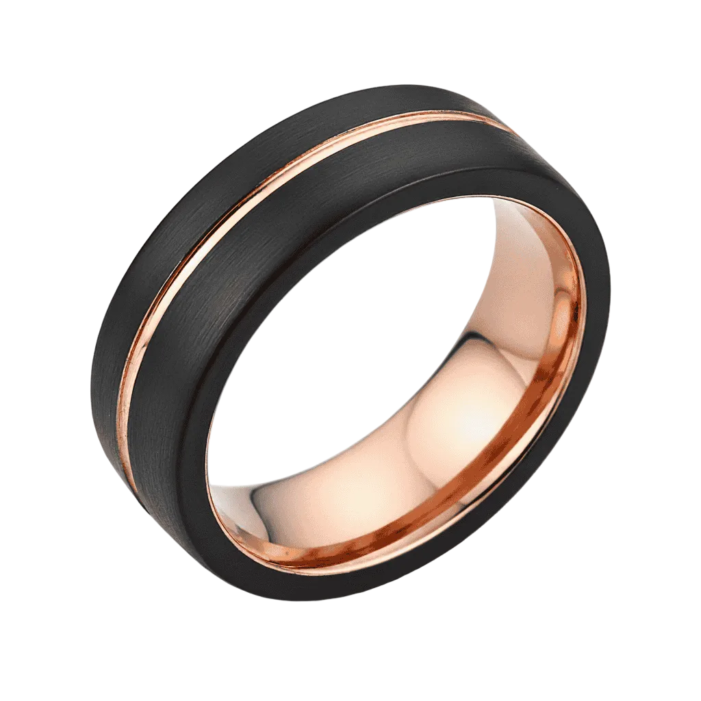 mens black rose offset line tungsten ring