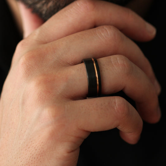 Men's Black & Rose Gold Offset Line Ring