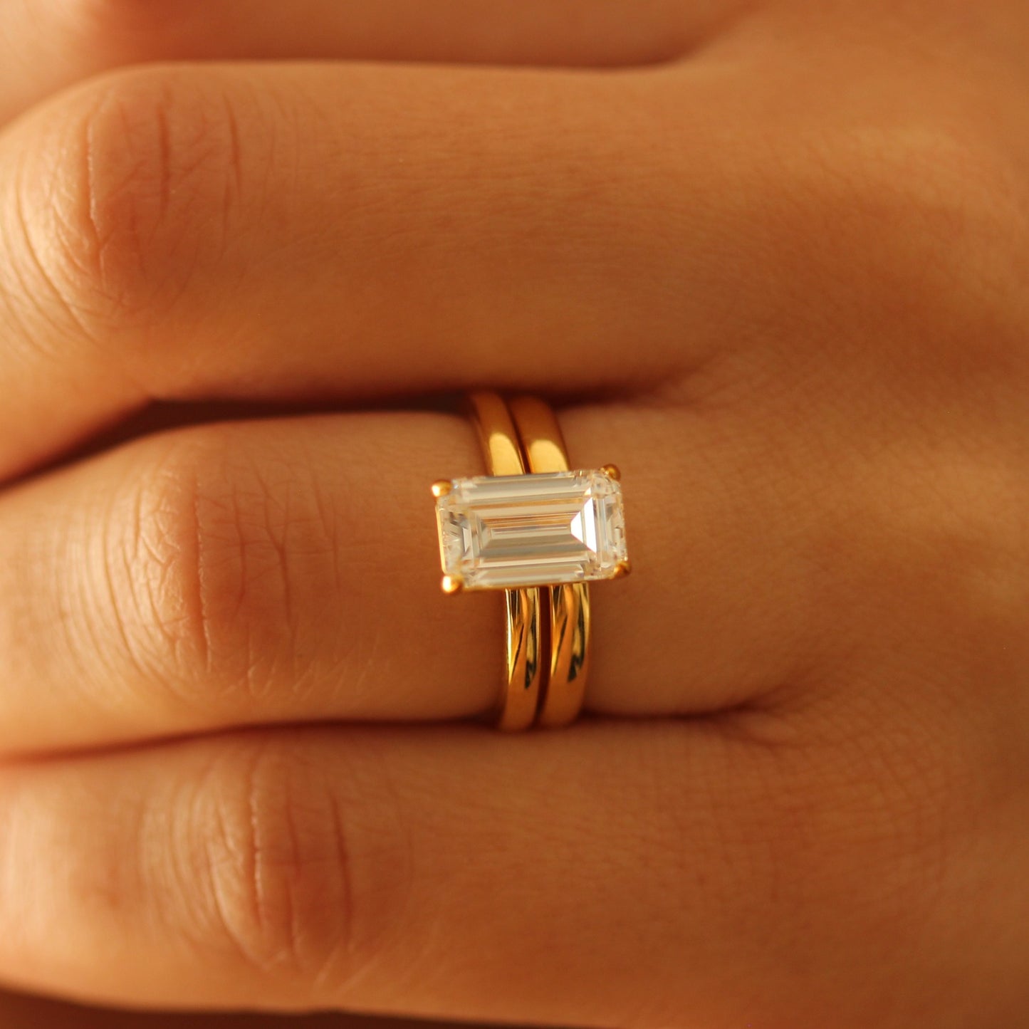 emerald cut 18k gold vermeil ring on hand