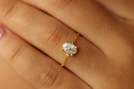 Oval adjustable ring in gold on hand