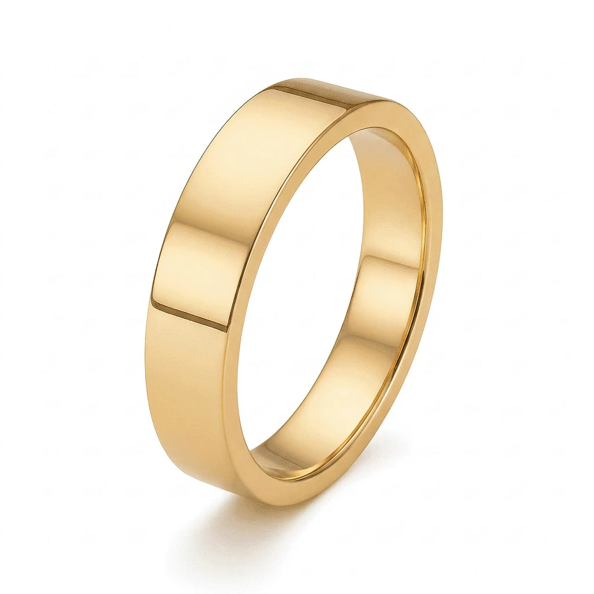 polished gold flat wedding band 4mm width