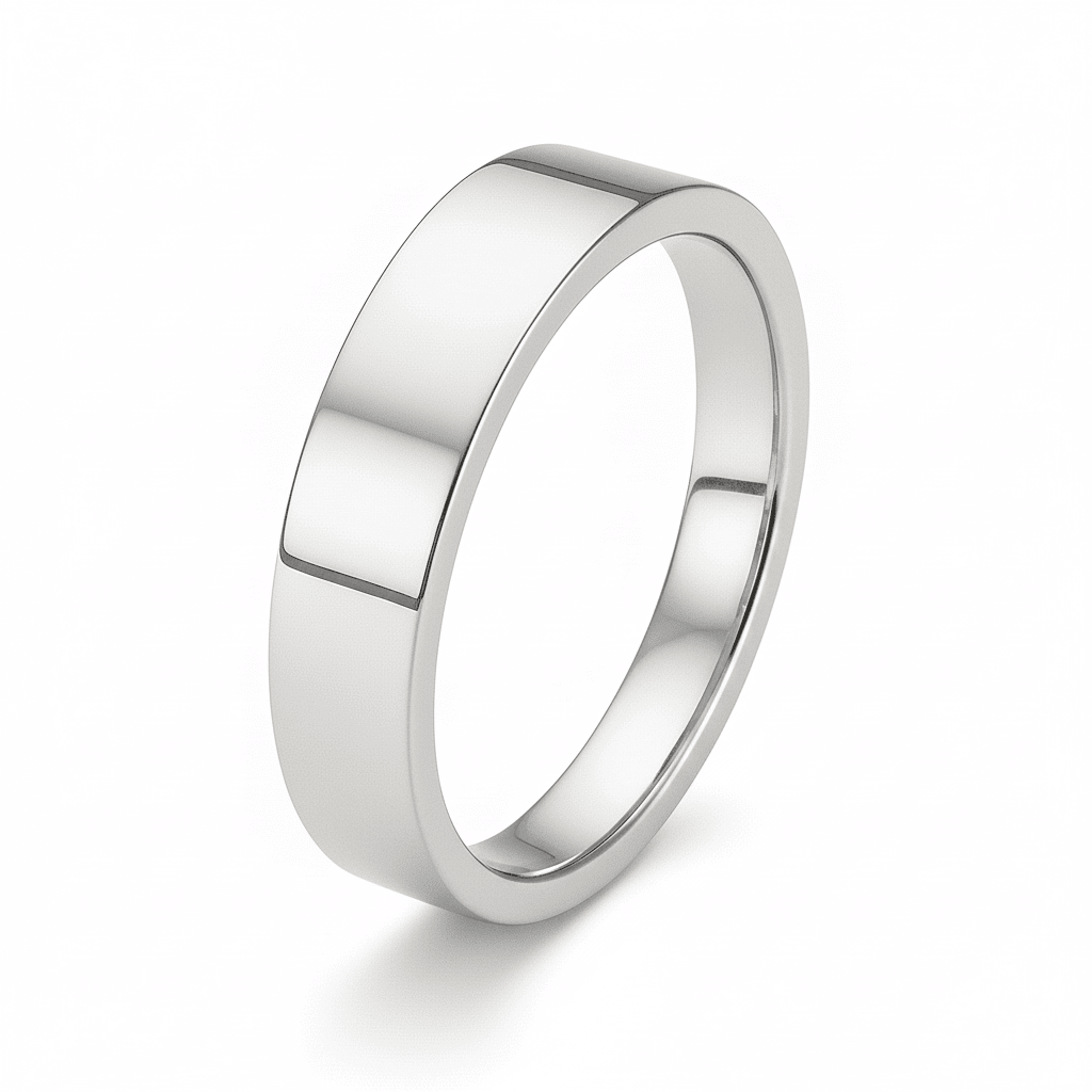 mens polished silver flat wedding band