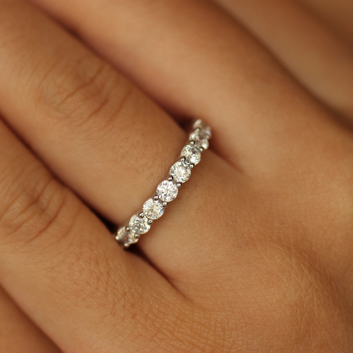 pristina silver eternity stacker ring 3mm on finger