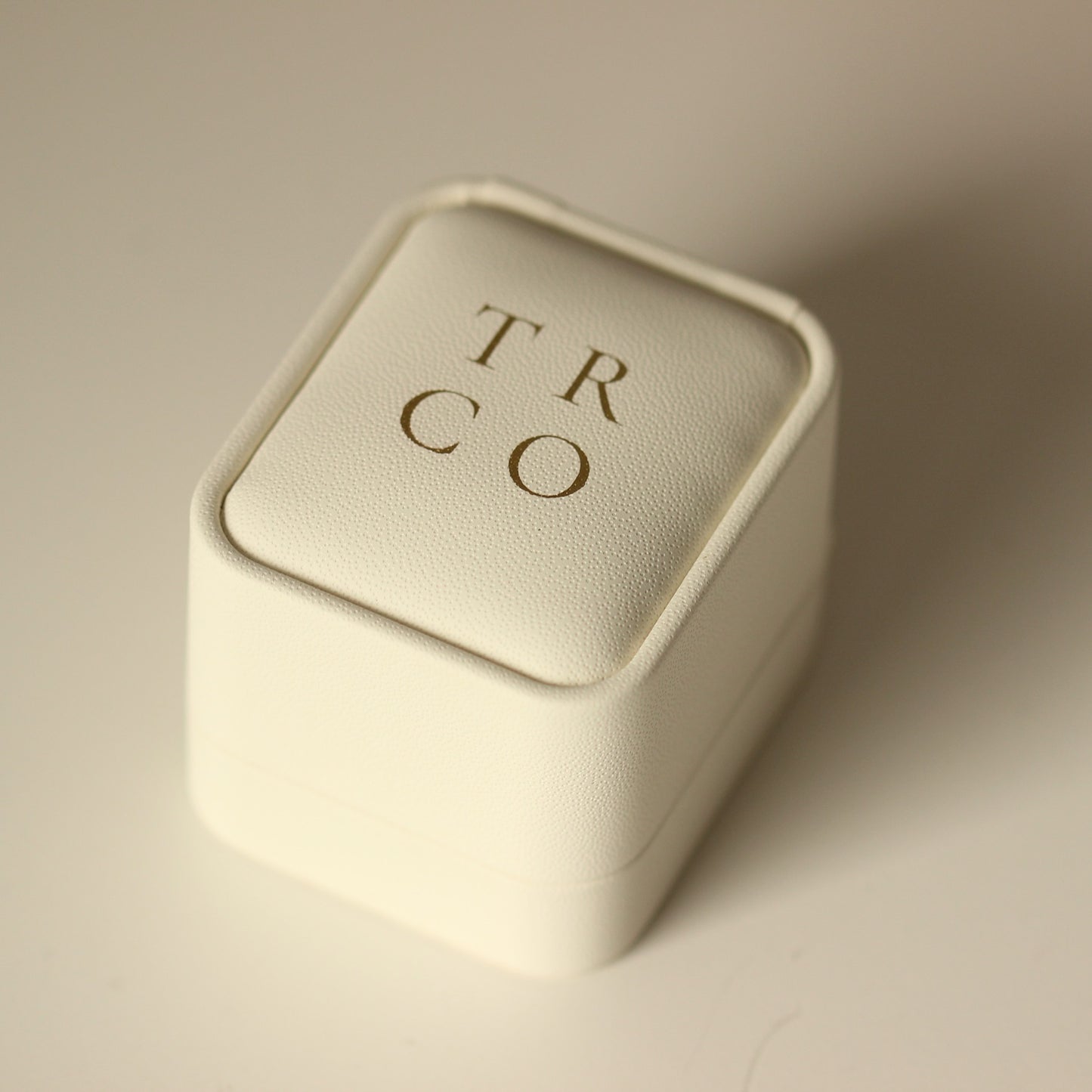 Proposal ring box with Travel Ring Co label embossed