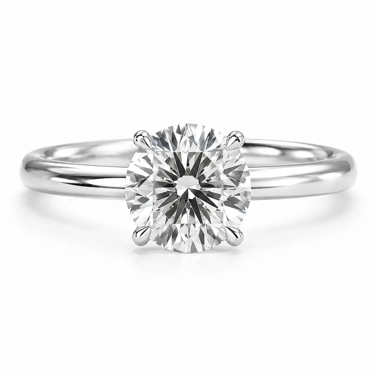 Silver Round Cut Lab Grown Diamond Engagement Ring
