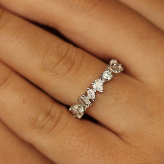 Silver statement ring on hand