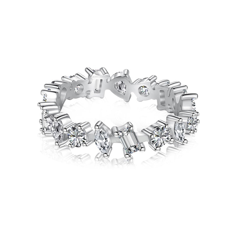 silver fashion Travel Ring with marquise, round and emerald cut stones