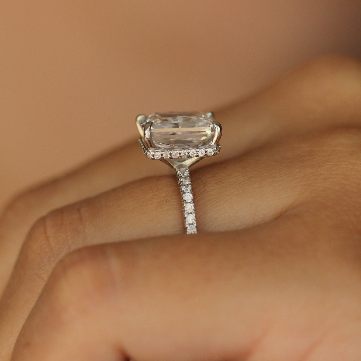 Rectangle radiant ring on hand