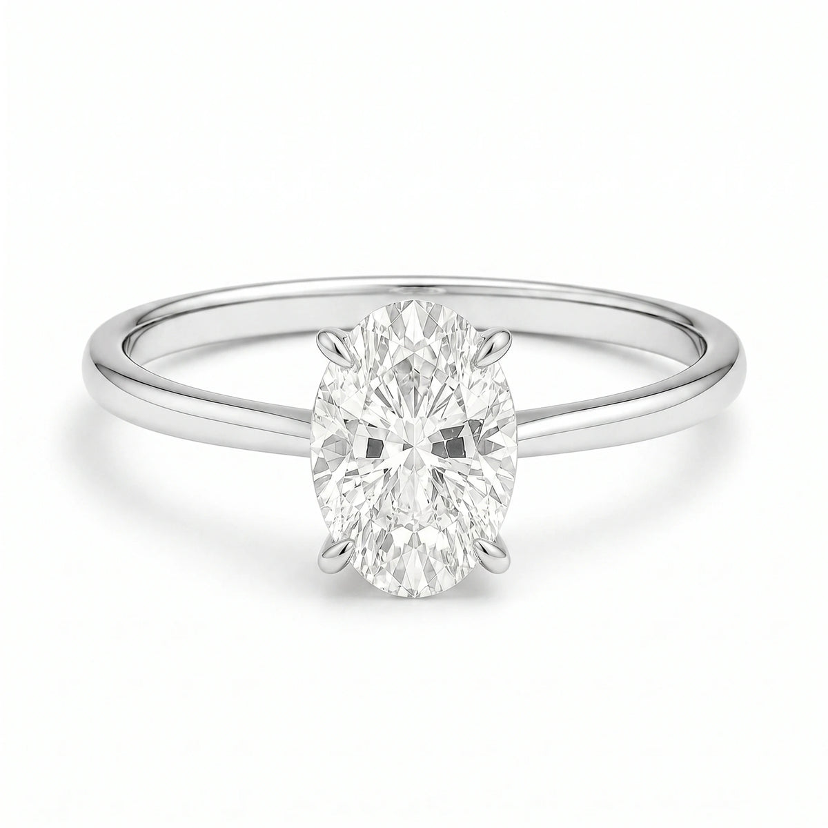 2 carat silver solitaire oval ring on white background