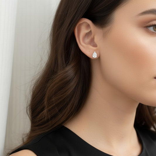 silver pear stud earrings cubic zirconia