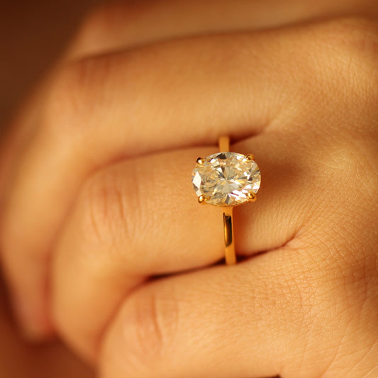 3 carat Oval gold vermeil ring on hand