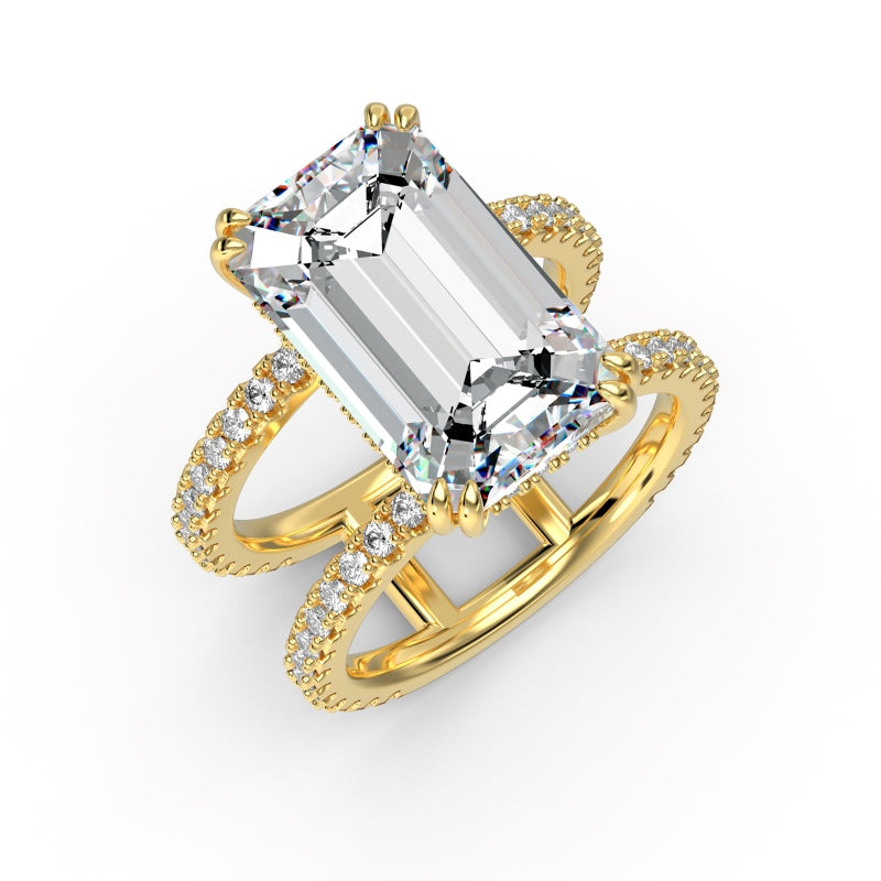Gold emerald ring with two bands