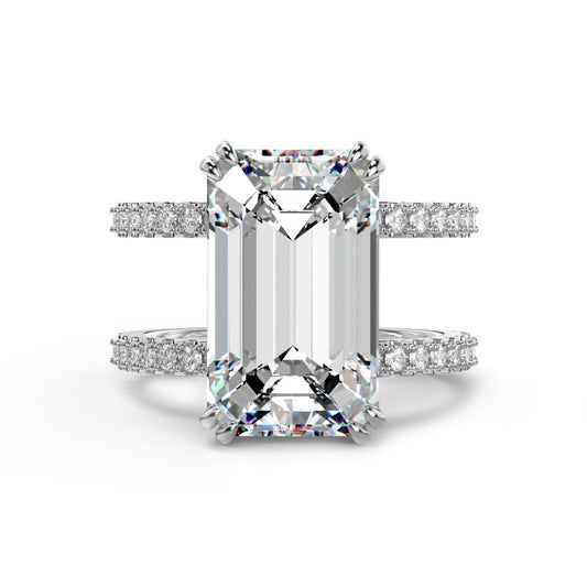 emerald silver ring with two bands with cubic zirconia stones also on the band