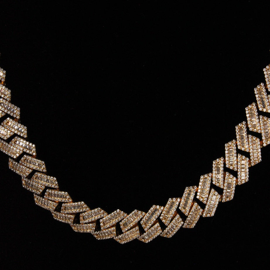 cuban link necklace in gold with trapezoid stones