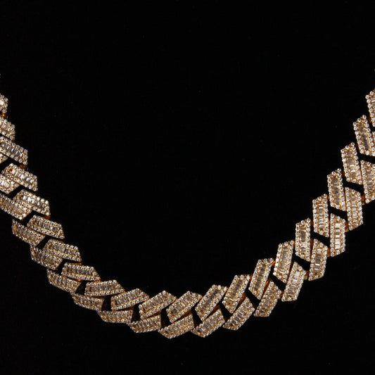 cuban link necklace in gold with trapezoid stones
