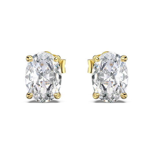 cubic zirconia gold oval stud earrings on plain white background