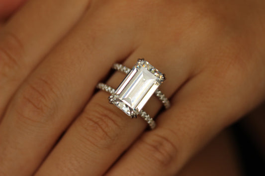 double row emerald ring in silver