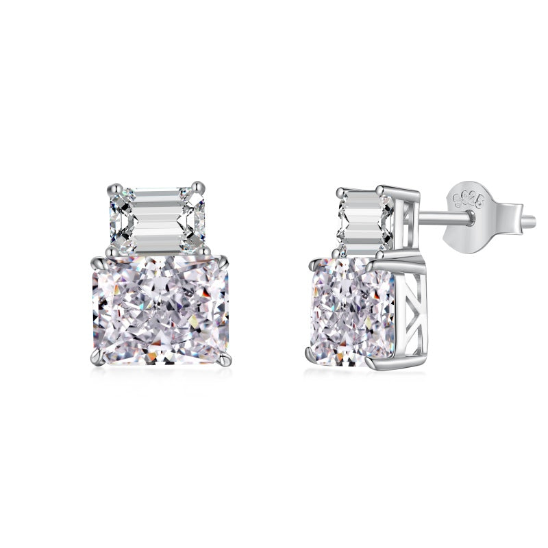drop square stud earrings in sterling 925 silver with cz stones