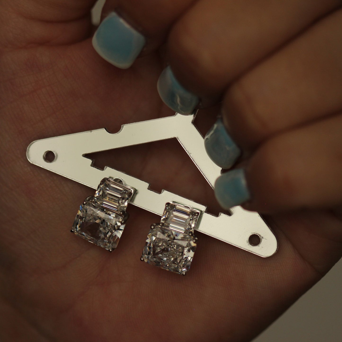 drop square stud earrings in 925 silver on hanger