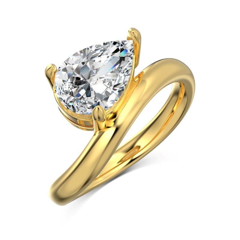east west facing curved pear ring in gold